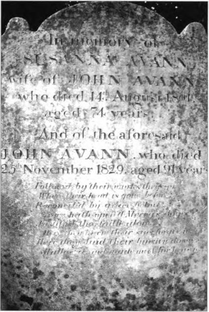 ravestone of Maria Louisa Avann's great-grandparents, John and Suzanna (Swaffer) Avann, in St. Mildred's churchyard in Tenderton, Kent, England. The stone may have been erected later as the dates differ somewhat from those in the parish records.