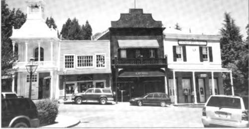 In the center is Samuel's ill-fated red brick building near corner of Main and Union Streets ( formerly Main and Coyote). Photo by Jeffrey Shurtleff, June 2003.