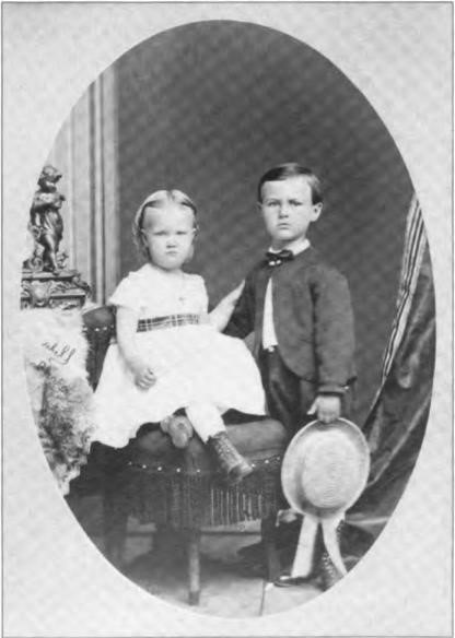 Lottie and John David Meek's first two children, circa 1872, Jessie about two and a half and Charles about four and a half years old.