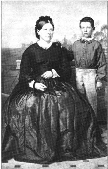 Maria Louisa and Frank Eugene Reanier, her one child from her brief marriage to her second husband, George W. Reanier. This photograph appears to have been taken just before or after their daring trip from Ohio to California in 1862. Maria Louisa would have been 38, and Frank, about six years of age.