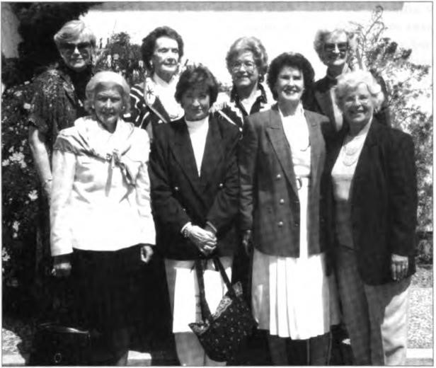 Fannie's eight granddaughters at their reunion in the St. Francis Yacht Club of San Francisco in 2002. Back L-R: lean Lawton Parker, Birnelyn Seymour Piper, Betty Lawton Swanson, and Nonie Peet Kelly. Front L-R: Nancy Shurtleff Miller, Carol Lawton Pedersen, Mardy Peet Love, and Marilyn Martin Zurcher.