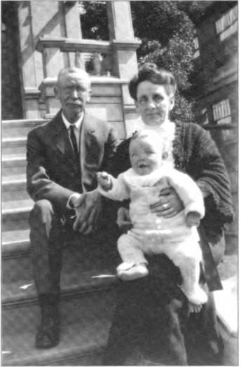 Frank and Fannie with their first grandchild, Lawton Shurtleff, on the porch of the elegant home at 2211 Durant Avenue, Berkeley, circa 1915.