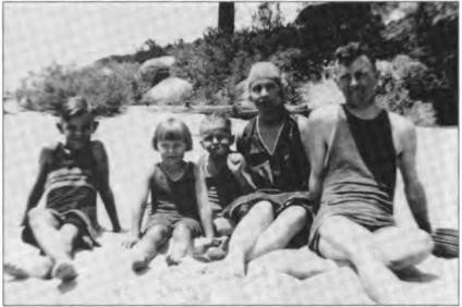 Left to right: Lawton, Nancy, Gene, Hazle and Roy on the beach at Brockway where, in summer, the temperature of the icey water rarely exceeded 65'F., circa 1926.