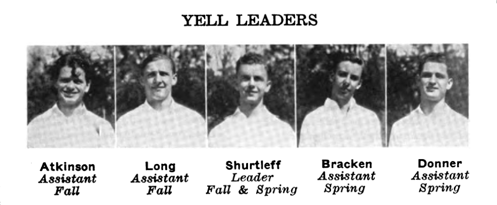 Top:ln his senior year at Piedmont Gene won the coveted Track Optimo trophy for pole vaulting. Above: Also during football season, he was chosen to be head "yell" leader.