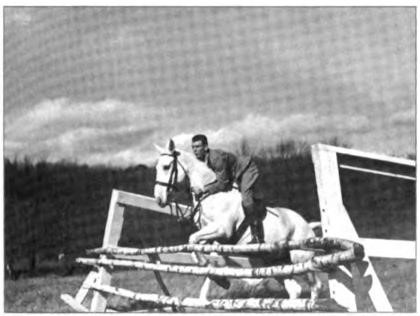 Lawton's first attempt in a high-society steeplechase, Scarsdale 1937. Seconds later, the horse continued without Lawton.