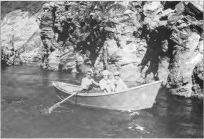 Roy and Mabel drift fishing on the Rogue River in Oregon, celebrating with the family Roy's 80th birthday, 1966