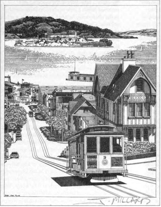 An etching of the Roy Shurtleff house on Lombard Street, found in an art store by Nancy Miller and given to Roy and Mabel as a present, circa 1975.