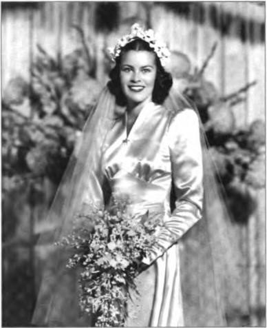 Bobbie Reinhardt on her wedding day, 9 December 1939, at her parents' home, Los Angeles.
