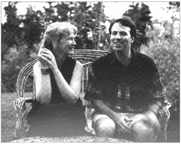 Christie and Paul Cashman in their rustic garden, Nova Scotia 1995.