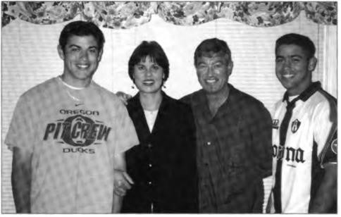 Justin, Maria, Jeffrey, and Gaby Shurtleff in June 2004 at Maria's home on Elm Street, San Bruno.