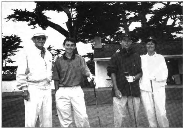 Anneke and Lawton about to enjoy a game of golf with grandsons; (left) Joey and (right) Justin at the prestigious Cypress Point Club, Carmel, California, circa 1999.