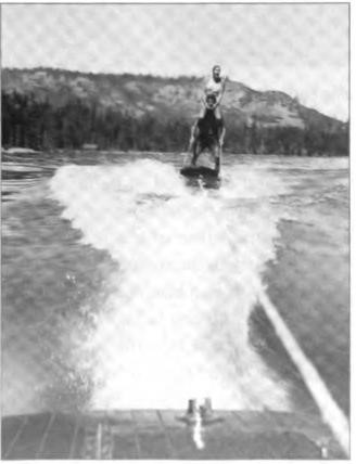 Aquaplaning at Lake Tahoe, even trick riding, was the most advanced watersport in the 1930s and 1940s. Lawton and friend, circa 1939.