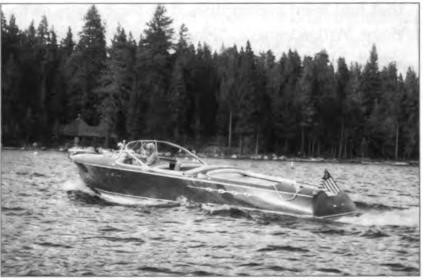 Willard and Nance's gorgeous Riva, a speed boat designed origi-nally for Italian royalty, Tahoe, circa 1990.
