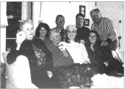 Christmas 2000 at grandma Charlotte (Pavloff) Adams. Back row: Vicki and Tom, and Danny Luccesi (Jennifer and Danny married 18 July 2001). Front row: Charlotte, Betty Martin, Alexandra, and Jennifer.