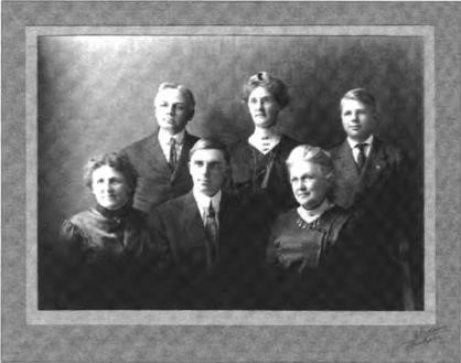 The Herbert Martin family. Back row, left to right "Dr." Martin, Jessie, and Herbert. Front row, Jean Sornberger, Roland, and grandmother Charlotte Meek Shurtleff, circa 1924.
