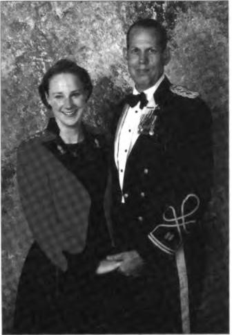 Lt. Elizabeth Parker, British Royal Engineer, British Army, and husband Captain David Parker in their formal military uniform in 2001.
