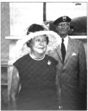 Harry and Ilda visiting his daughter Jean and her husband Chuck Parker at Ft. Bragg, North Carolina, 1964. Harry is wearing Chuck's "green beret".
