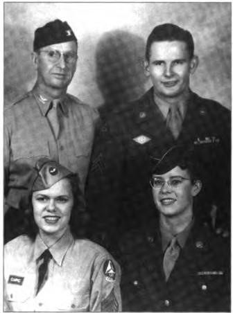 Colonel Harry Lawton, Army Sergeant Ray Swanson. Jean in her Civil Air Patrol uniform, and Sergeant Betty Swanson, circa 1945.