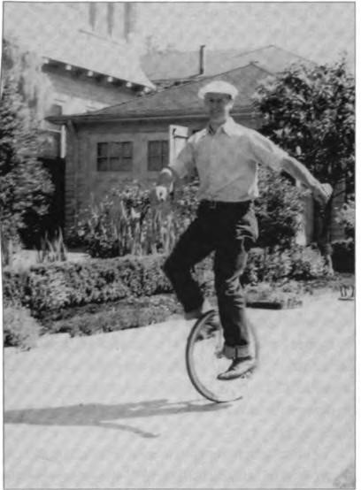 Don at age 50 on the unicycle he built himself.