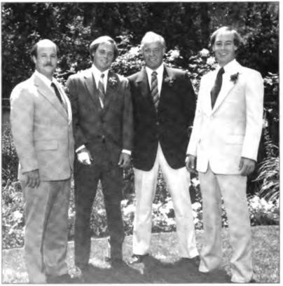 Ed, with his three sons. Charlie, Jeff, and Michael, at Jeff's wedding in 1981 at Willi's home in Woodside, California.