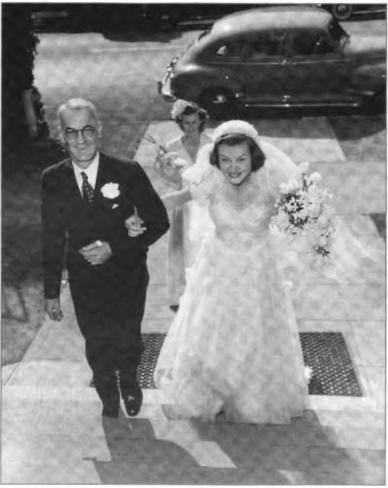 Harry with Nonie at Bern and Nonie's wedding in Sept¬ember of 1943 at Saint Clements in Berkeley, California. Nancy Shurtleff Miller following them as matron of honor.