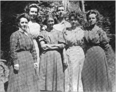 The Lawton family: (left to right) Fannie, Hazle, Dorothy, Harry, Winnie, and Helen (missing father Frank and younger brother Don) when Dorothy was 13 years old, circa 1912.