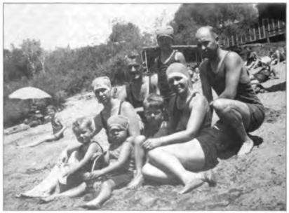 The Peets and their cousins, the Martins, on the Russian River, early 1920s.